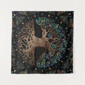 命の木 – ヤグドラシルゴールデンアンドマーブルオーナメント タペストリー (正面(横))