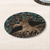 命の木 – ヤグドラシルゴールデンアンドマーブルオーナメント ラウンドペーパーコースター (アングル)