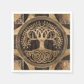 命の木 – ヤグドラシル – 木の樹皮と金ゴールド スタンダードカクテルナプキン (正面)