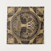 命の木 – ヤグドラシル – 木の樹皮と金ゴールド タペストリー (正面(横))