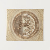 命の木 – ヤグドラジルパステル金ゴールド タペストリー (正面(横))