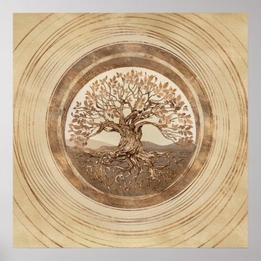 命の木 – ヤグドラジルパステル金ゴールド ポスター (正面)