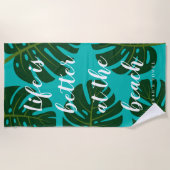 命はモンステラのヤシの葉ビーチの方が良い ビーチタオル (正面)