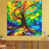 命カラフルの木のステンドグラスの外観 キャンバスプリント (インサイチュ (リビング))