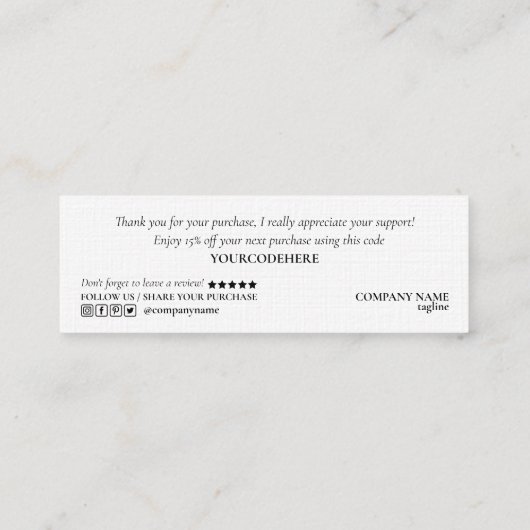 命モダン令ハート感謝していの自筆 スキニー名刺 (裏面)