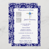 命名式で青いダマスク柄の写真をパーソナライズ 招待状 (正面/裏面)