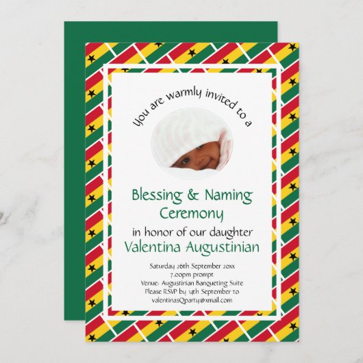 命名賛美式 |ガーナ国旗 |写真 招待状 (正面/裏面)