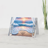 命日のために文字砂にビーチが大好き カード (正面)