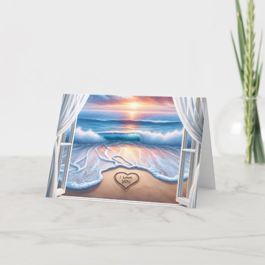 命日のために文字砂にビーチが大好き カード (正面)