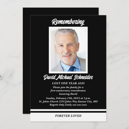 命日の写真を白黒招待状 招待状 (正面/裏面)