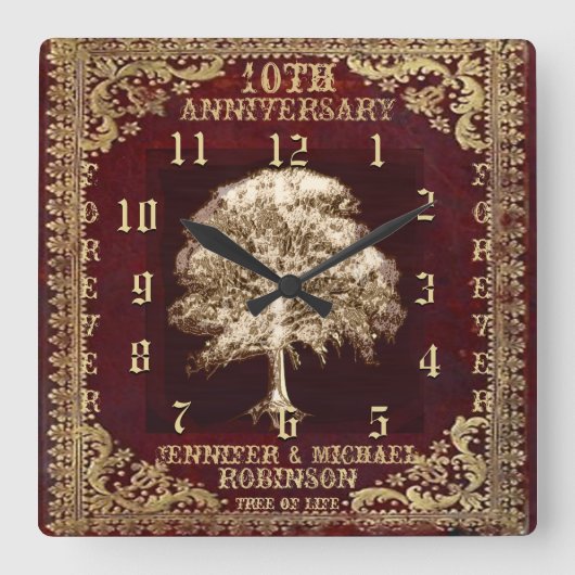 命日の木ヴィンテージ スクエア壁時計 (正面)