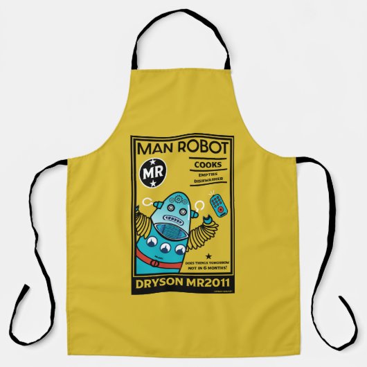 命日の男女ロボット贈り物 エプロン (正面)