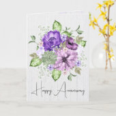 命日の紫色の水彩花束 カード (黄色い花)