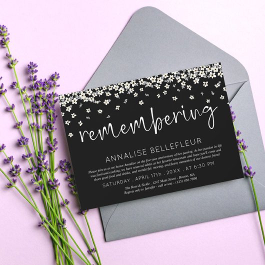 命日を思い出す花を漂流 招待状