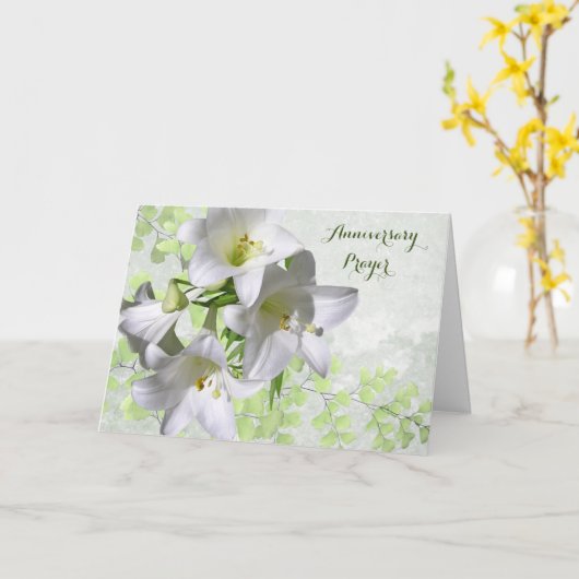 命日 – 白ゆり花と祈りの言葉 カード (黄色い花)