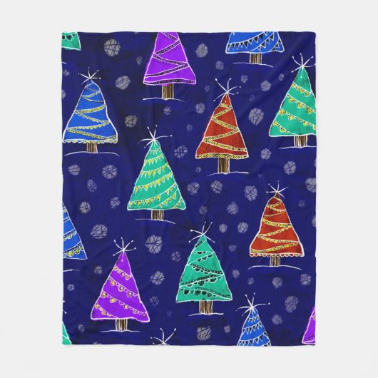 和のスタイルの描クリスマスの森 フリースブランケット (正面)