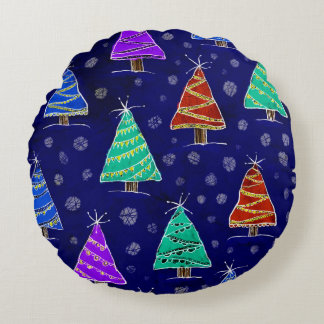 和のスタイルの描クリスマスの森 ラウンドクッション