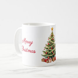 和名入り伝統的な飾りツリー メリークリスマス コーヒーマグカップ