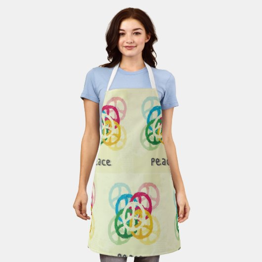 和平サイン エプロン (着用した状態)