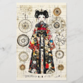 和服のAsian Clockpunk人形 CK6 スクラップブックペーパー (正面)