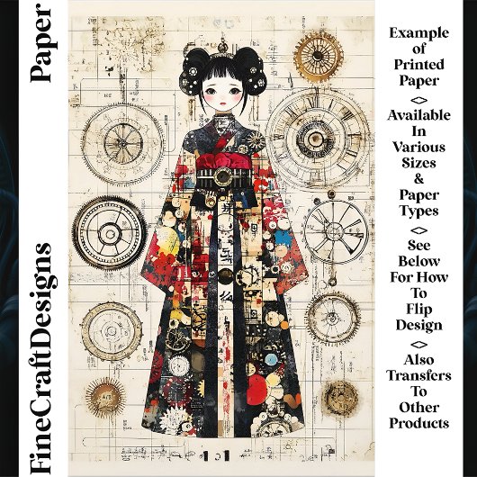 和服のAsian Clockpunk人形 CK6 スクラップブックペーパー