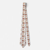 和柄の着物、鶴、白と青と赤、シームレス柄 ネクタイ (正面)