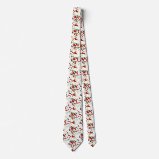 和柄の着物、鶴、白と青と赤、シームレス柄 ネクタイ (正面)