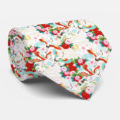 和柄の着物、鶴、白と青と赤、シームレス柄 ネクタイ (ロール)