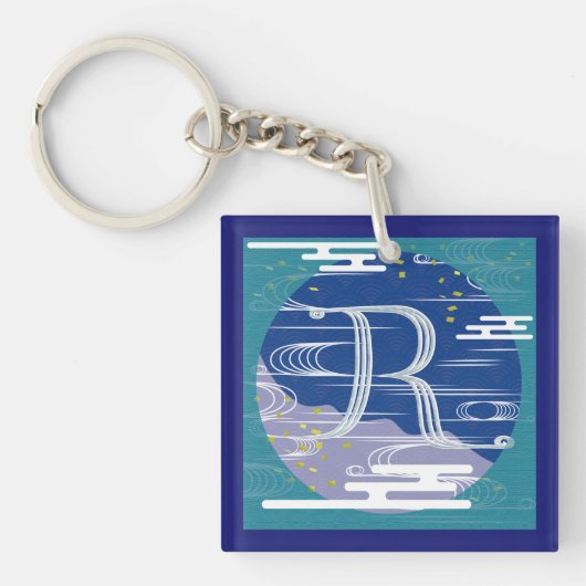和柄イニシャル [R]　流水 キーホルダー (正面)
