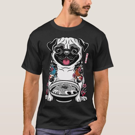 和柄タトゥーパグのラーメン Tシャツ (正面)