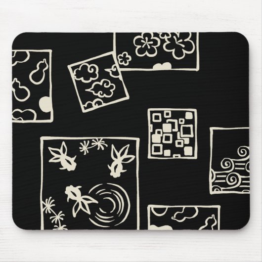 【和柄四角枠(牡蠣色)】Japanese pattern in Square(white) マウスパッド (正面)