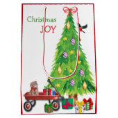 和琴、鳥、クリスマスツリーの子猫の贈り物 ミディアムペーパーバッグ (裏面)