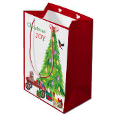 和琴、鳥、クリスマスツリーの子猫の贈り物 ミディアムペーパーバッグ (裏面アングル)