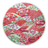 和紙ア日本のートレッドフローラ折り紙友禅ノブ セラミックノブ (正面)