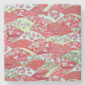 和紙日本のアートレッドフローラ友禅石コースター ストーンコースター (正面)