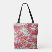 和紙日本のアートレッドフローラ折り紙友禅トート トートバッグ (裏面)