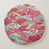 和紙日本のアートレッドフローラ折り紙友禅ラウンド ラウンドクッション (裏面)