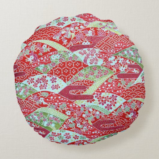 和紙日本のアートレッドフローラ折り紙友禅ラウンド ラウンドクッション (裏面)