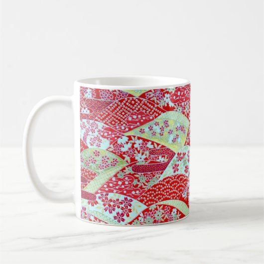 和紙日本のアート赤フローラ折り紙友禅コーヒー コーヒーマグカップ (左)