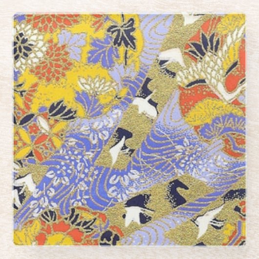 和紙日本の折り鶴 ガラスコースター (正面)