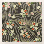 和紙日本の折エレガントり紙さくらんぼが咲く ガラスコースター (正面)