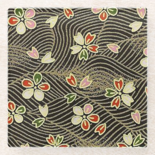 和紙日本の折エレガントり紙さくらんぼが咲く ガラスコースター (正面)