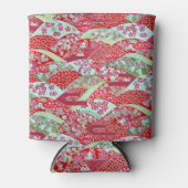 和紙日本の赤フローラ折り紙友禅クーラーボックス 缶クーラー (正面)