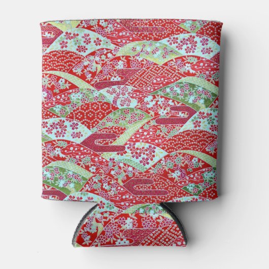 和紙日本の赤フローラ折り紙友禅クーラーボックス 缶クーラー (正面)