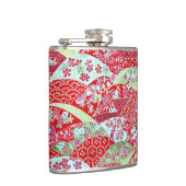 和紙日本の赤フローラ折り紙友禅スキットル フラスク (右)