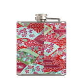 和紙日本の赤フローラ折り紙友禅スキットル フラスク (裏面)