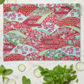 和紙日本の赤フローラ折り紙友禅タオル キッチンタオル (折り畳み)