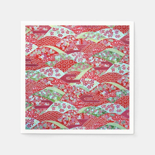 和紙日本の赤フローラ折り紙友禅ナプキンス スタンダードカクテルナプキン (正面)