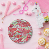 和紙日本の赤フローラ折り紙友禅プレート ペーパープレート (パーティー)