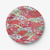 和紙日本の赤フローラ折り紙友禅プレート ペーパープレート (正面)